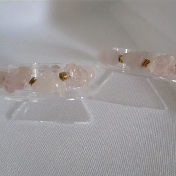 Vintage Rose Quartz Bracelet Set Stretch Elastic Pink Stone Beads Boho Luxe Glam - Picture 7 of 16